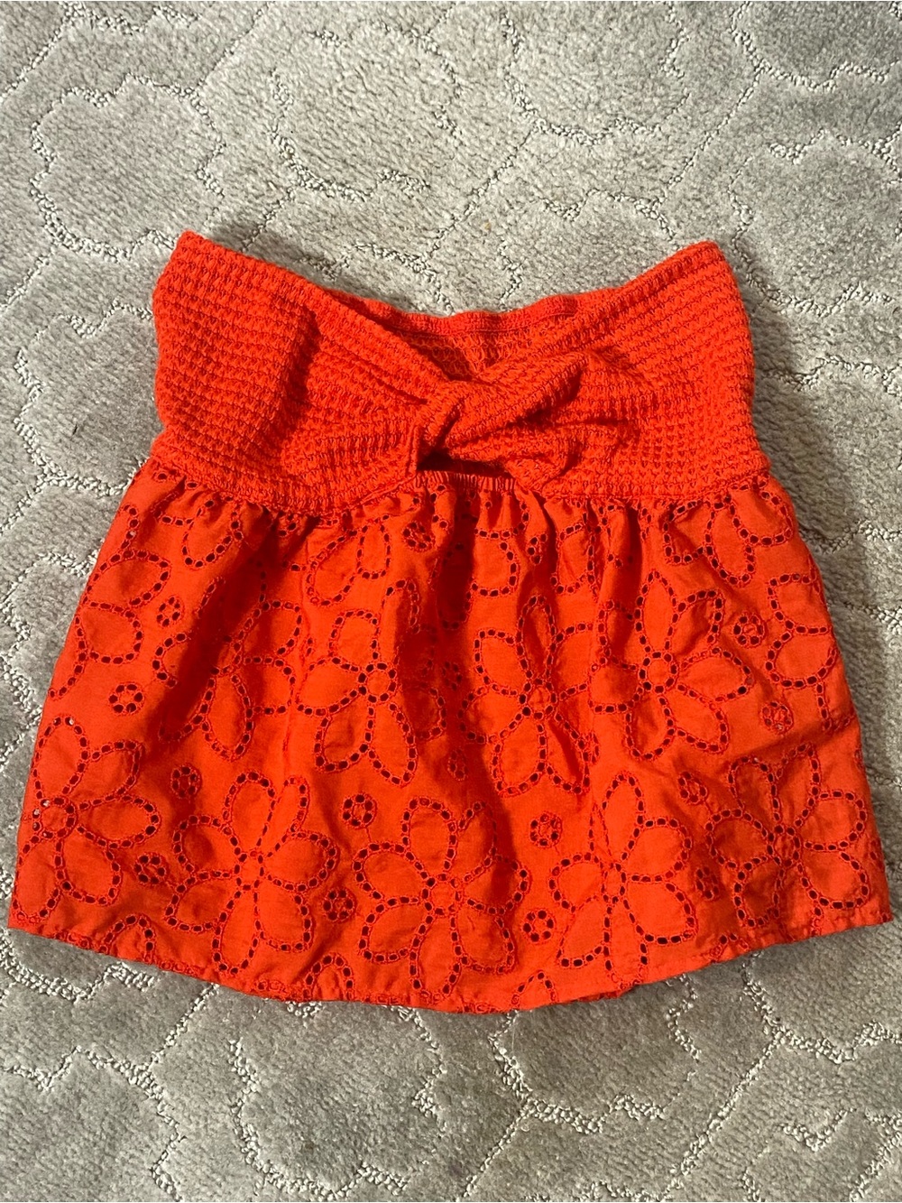 SHEIN Orange Eyelet Strapless Crop Top Smocked Boho Floral Tube Top S
